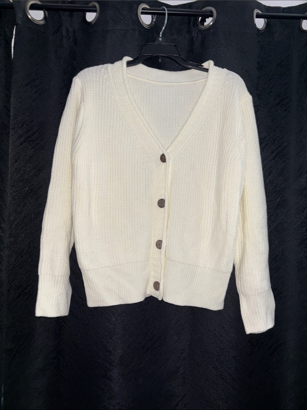 Women's Cream V-Neck Button Cardigan Sweater